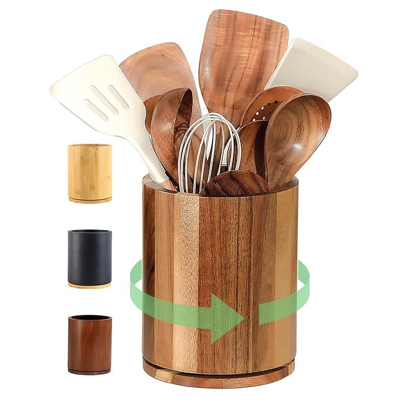 My Go-To Acacia Wooden Utensil Holder for a Stylish Kitchen Counter